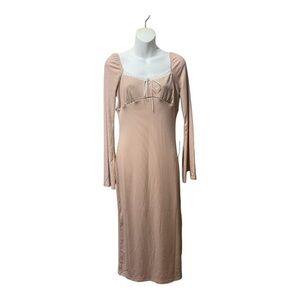 Lush Lace Trim Neckline Cream Babydoll Y2K Midi Dress sz L NWT